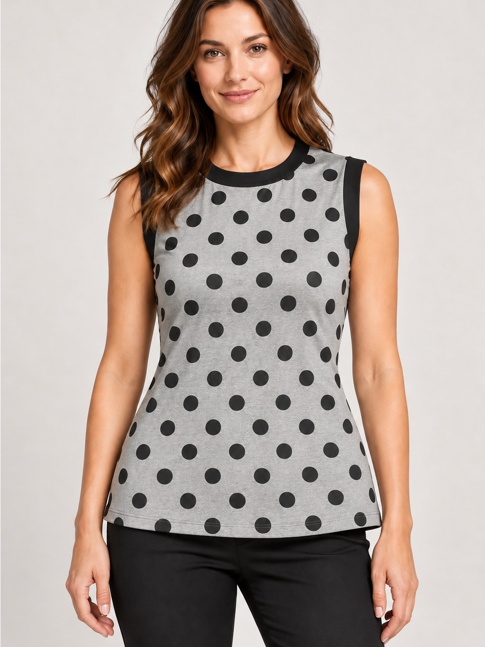 Marni Gray Polka Dot Sleeveless Tank with Black Trim